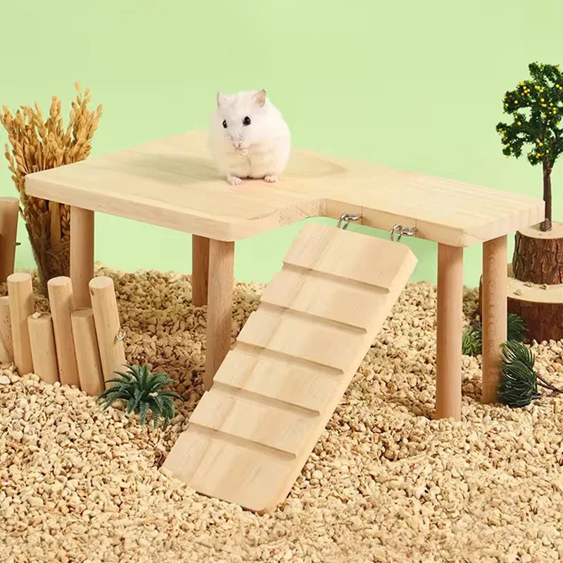 Kleintierplattform und Treppe für Mäuse und Hamster aus Holz