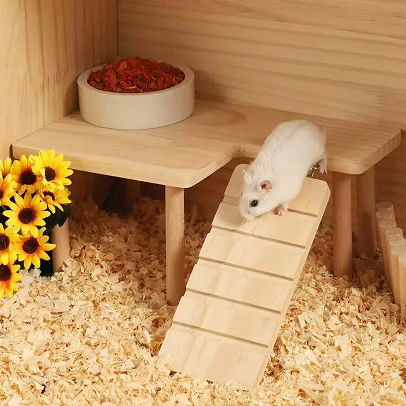 Kleintierplattform und Treppe für Mäuse und Hamster aus Holz